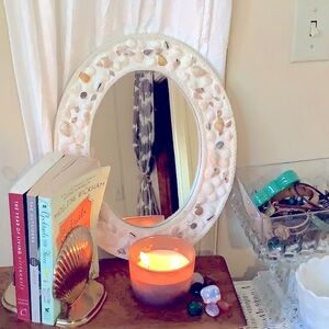Vintage Chalk-ware Seashell Encrusted Oval Mirror